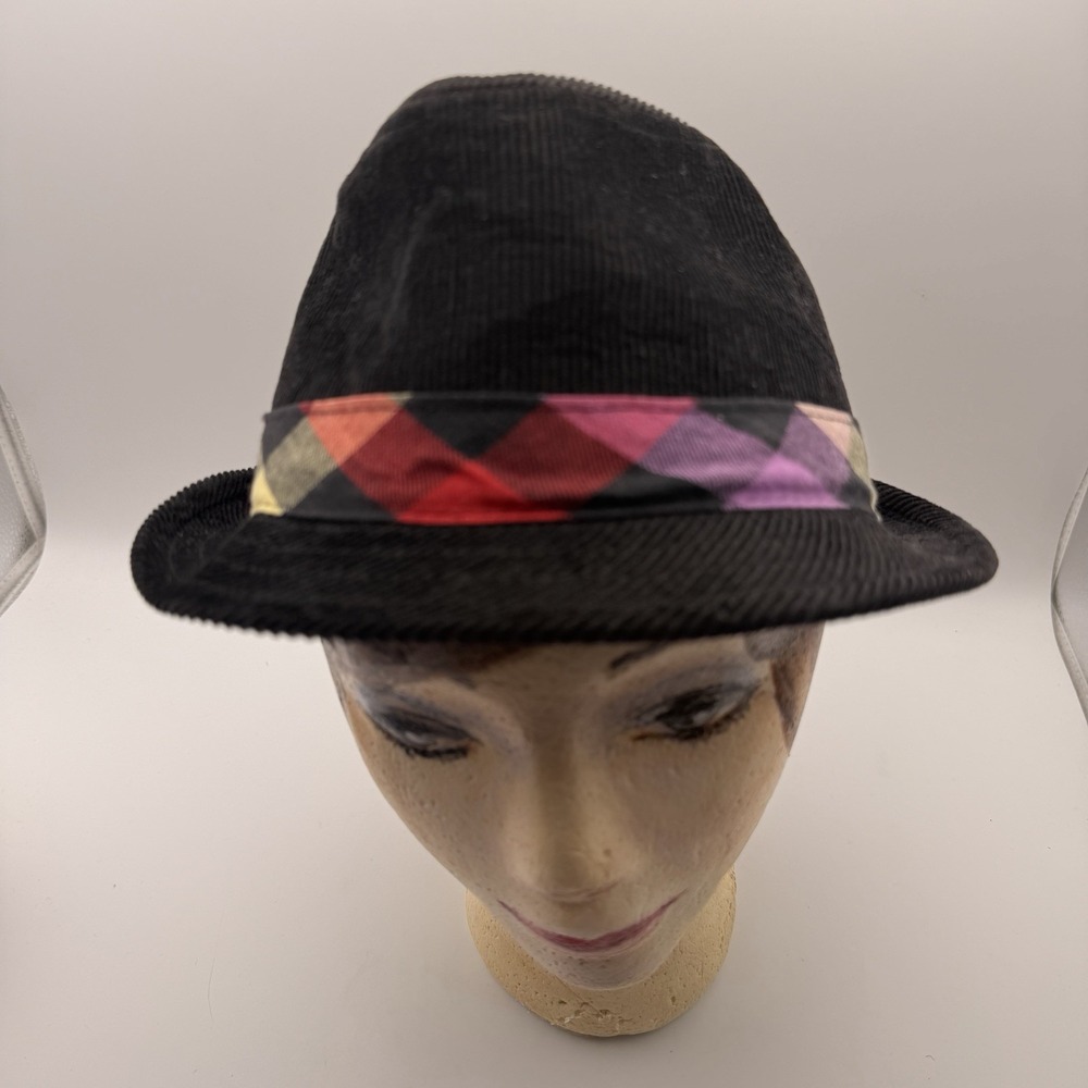 Levi's Stetson Black‎ Corduroy With Plaid Trim Fedora Hat Cap Size S/M Vintage